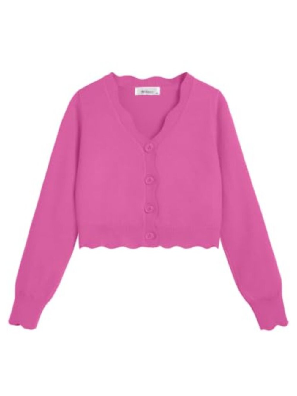 Girls Knit Long Sleeve Button Down Bolero Cardigan Sweater with Scalloped Trim
